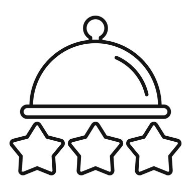 Üç yıldızı kaplayan ve yüksek kaliteli yiyecek ve hizmet kavramını temsil eden bir saatin çizgi sanat vektör simgesi
