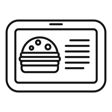 Çevrimiçi gıda sipariş uygulaması kavramı ve bir tablet ekranda gösterilen hamburger, yemek dağıtım hizmetlerini temsil etmek için ideal.
