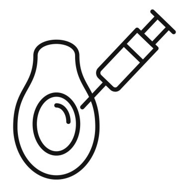 Avokadoya kimyasal madde enjekte eden bir şırınganın çizgi simgesi, genetik olarak değiştirilmiş gıda konseptini temsil ediyor.