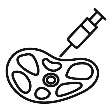 Bir şırınga enjeksiyon hücrelerinin çizgi sanat vektör simgesi, kök hücre tedavisini veya diğer tıbbi prosedürleri temsil eder