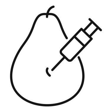 Armuda kimyasal madde enjekte eden bir şırınganın çizgi sanat simgesi, genetik olarak değiştirilmiş besinleri temsil ediyor.