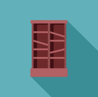 Mavi duvara karşı duran boş bir ahşap kitaplığın minimalist çizimi, iç tasarım elementi