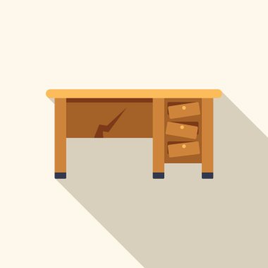 İş yeri kavramını gösteren çekmeceleri olan eski ahşap bir masanın basit vektör çizimi