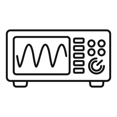 Ekranında sinüzoidal sinyal gösteren dijital bir osiloskopun çizgi resim simgesi