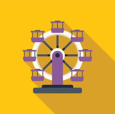 Boş kamaraları olan dönme dolap sarı arka planda, uzun gölgeli bir lunaparkta dönüyor.