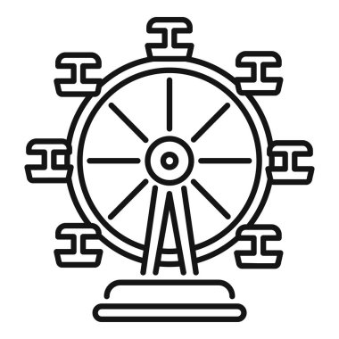 Dönme dolabı temsil eden basit bir çizgi simgesi, popüler bir lunapark eğlencesi.