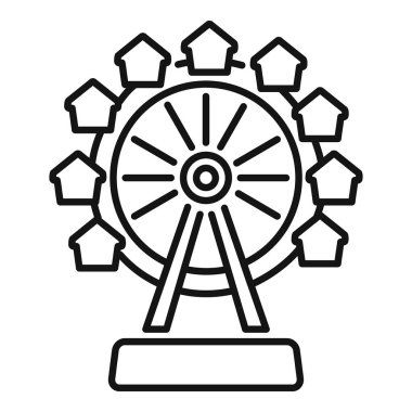 Dönme dolabın çizgili sanat vektörü ve konut piyasasının döngüsel doğasını temsil eden yolcu vagonlarının yerini alan evler.