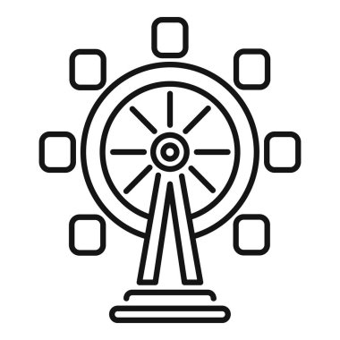 Platformun üzerinde boş kamaraları olan dönme dolabın çizgi sanat ikonu