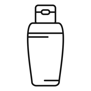 Güneş kremi şişesini temsil eden minimalist çizgi sanat simgesi, güneş korumanın önemini vurguluyor.