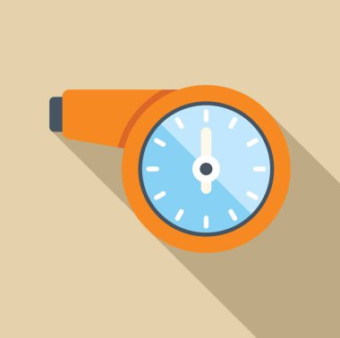 Turuncu düdük şekilli saat bej arka planda uzun gölgeli beş kilit gösteriyor