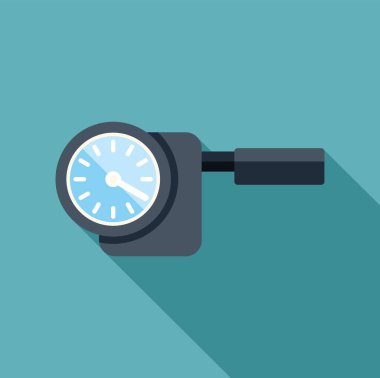 Basınç göstergesi, turkuaz arka planda uzun gölgesi olan düz bir hava basıncı simgesi gösteriyor