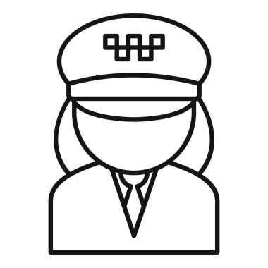 Basit bir çizgi ikonu. Kadın taksi şoförü. Üniformalı ve şapkalı.