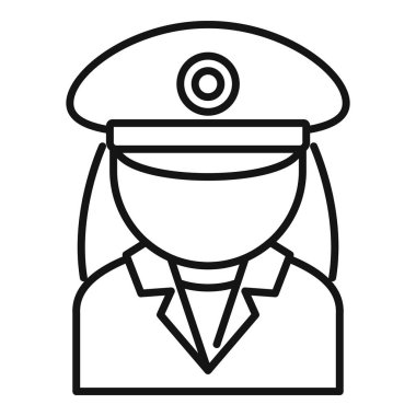 Basit bir çizgi ikonu. Kadın bir polis memuru. Üniformalı ve şapkalı.