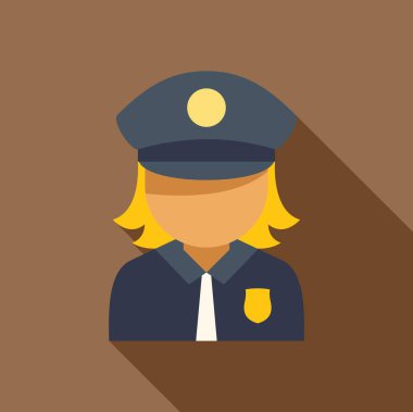 Uzun gölgeli sarışın bir kadın polis memurunun düz tasarım ikonu