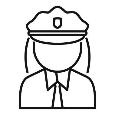 Simple line icon of a female police officer wearing a uniform and hat