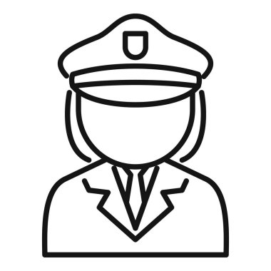 Üniformalı ve şapkalı bir kadın polis memurunun basit bir çizgisi simgesi. Web siteleri ve uygulamalar için mükemmel.