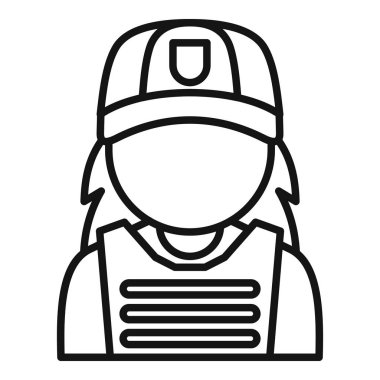 Kurşun geçirmez yelek ve şapka giyen bir polis memurunun çizgili sanat simgesi.