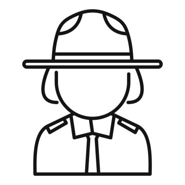 Üniformalı şapkasını takan bir park bekçisinin basit bir çizgisi simgesi.
