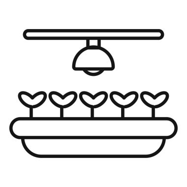 Artificial light source is illuminating growing seedlings in line clipart