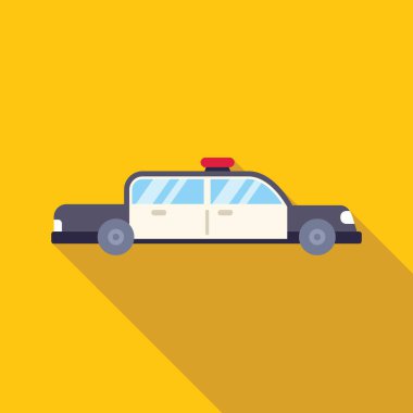 Polis arabasının basit bir simgesi, sarı arka planda uzun bir gölge bırakıyor.