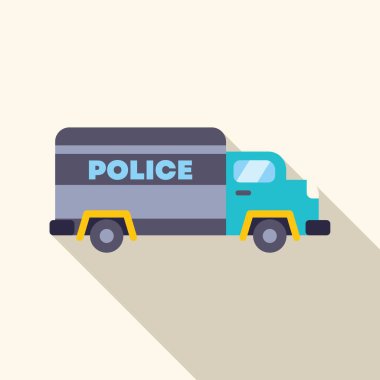 Polis minibüsü uzun bir gölgeyle yan görüntüsünü gösteriyor.