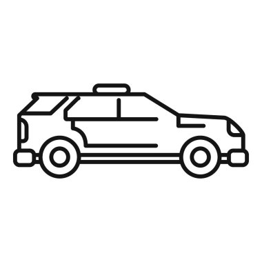 Sokaklarda devriye gezen, güvenliği sağlayan ve yasaları uygulayan bir polis arabasının siyah beyaz simgesi.