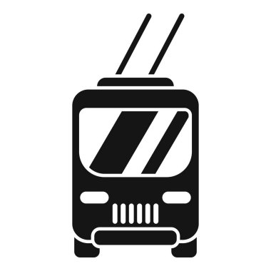 Tramvay direkleriyle elektrik hatlarına bağlı olan bir tramvayın basit simgesi