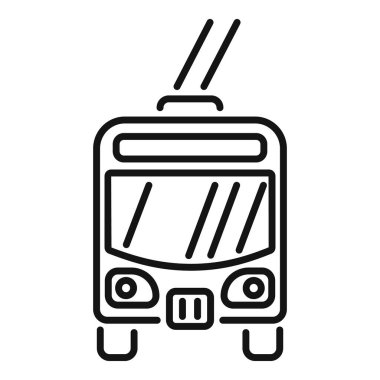 Şehirde bir troleybüs sürüşünün basit çizimi, toplu taşıma simgesi