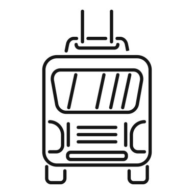 Önden bakıldığında, beyaz üzerine izole edilmiş bir tramvayın basit çizimi.