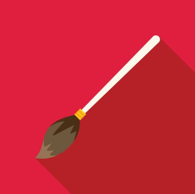 Cadı süpürgesi bir gölge oluşturuyor, düz tasarım biçiminde basit vektör çizimi