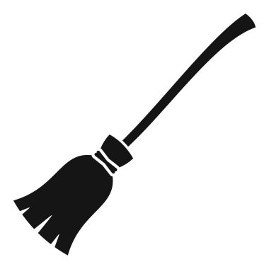 Süpürgenin sade siyah siluet simgesi sapı kılların üzerinde duruyor.