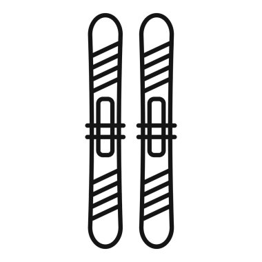 Ayakta duran bir çift kayağın basit siyah-beyaz vektör simgesi. Kış sporları ve aktivitelerini temsil etmek için mükemmel.