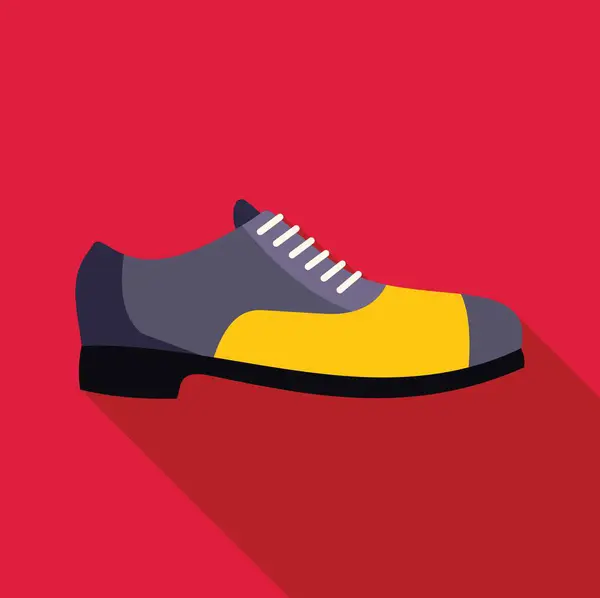 Stock vector Yellow and grey shoe with laces fashion flat design icon with long shadow on red background