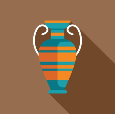 Tarihi, sanatı ve arkeolojiyi temsil eden iki sapı ve uzun gölgesi olan antik Yunan vazosu