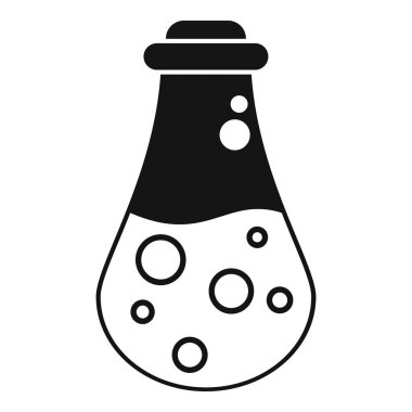 Beyaz arka planda izole edilmiş, içinde fokurdayan bir sıvı bulunan bir kimyasal şişenin basit vektör simgesi