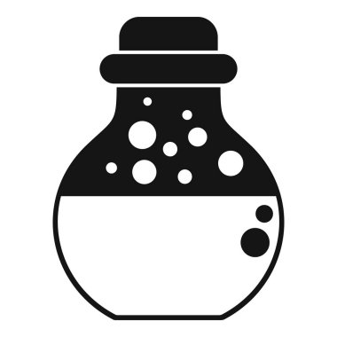 Kimya şişesinin içinde fokurdayan bir bilimsel deneyin basit vektör simgesi