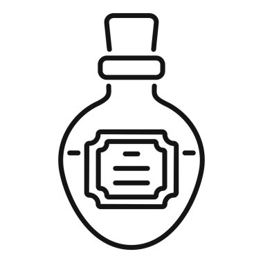 Klasik cam bir kavanozun basit ve minimal çizgi simgesi, mantar kapaklı, potansiyel olarak gizemli bir sıvı içeriyor.