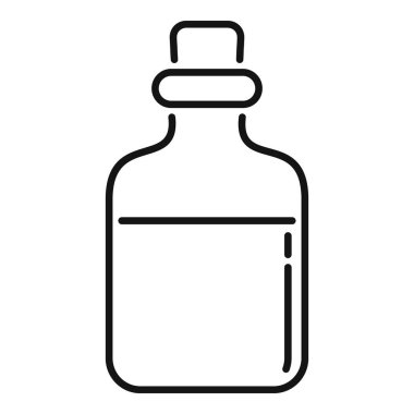 Sıvı içeren bir şişenin basit siyah beyaz çizimi, içecekler, kimya veya kaplarla ilgili kavramları temsil etmek için idealdir.