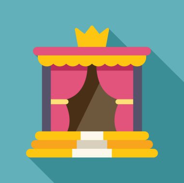 Perdeleri ve tacı mavi arka planda merdivenlerde duran kraliyet kürsüsü