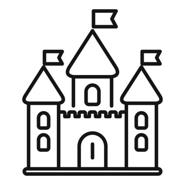 Bayraklı bir kalenin çizgi çizimi, tarih, turizm veya seyahat temaları için kullanışlı simge