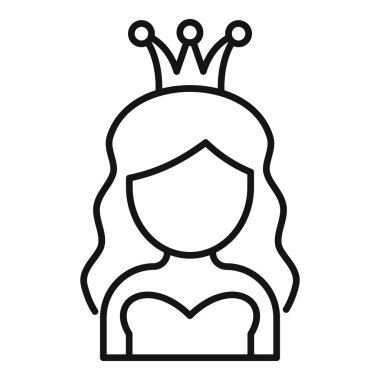 Kraliyet veya tarihi temalı projeler için mükemmel bir taç giyen kraliçenin basit siyah beyaz çizimi