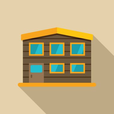 Basit iki katlı ahşap bir ev, sarı çatılı, uzun gölgeli, emlak ve inşaat şirketleri için uygun.