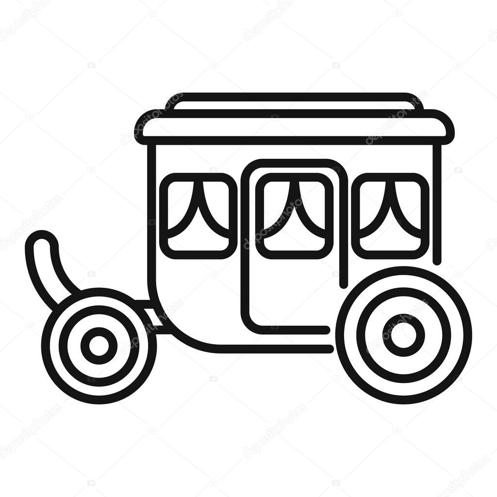 Simple black and white icon of an elegant horse drawn coach, perfect for projects related to history, transportation, or fairytales