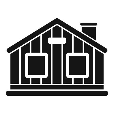 Beyaz arka planda bacası olan küçük ahşap bir evin basit vektör simgesi