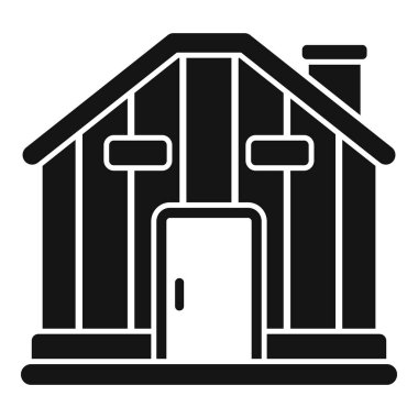 Geleneksel bir sauna evinin basit vektör simgesi. Ahşap kalaslar, bir kapı, iki küçük pencere ve bir baca. Rahatlama ve refahı temsil etmek için mükemmel.