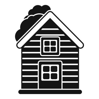 Ağaçlarla çevrili, küçük ahşap bir evin siyah silueti, basit bir ikon tarzı.