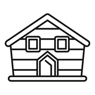 Ahşap bir kulübe cephesinin basit bir sanat simgesi. İki penceresi ve turizm ve emlak temaları için bir kapısı var.