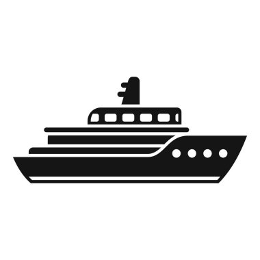 Büyük, modern bir yatın siyah beyaz simgesi denizde yüzüyor.