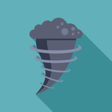 Dark tornado spinning with clouds on top creating strong wind flat design icon