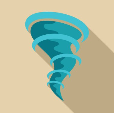 Mavi hortum dönüyor, bir girdap oluşturuyor, doğal afetin ve güçlü güçlerin sembolü.